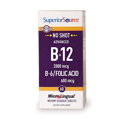 Superior Source No Shot Advanced B12/B6/Folic Acid Multivitamins, 2000 mcg/2 mg/600 mcg, 60 Count