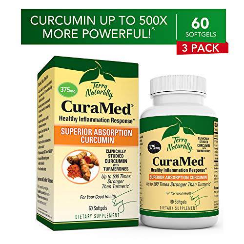 Terry Naturally CuraMed 375 mg (3 Pack) - 60 Softgels - Superior Absorption BCM-95 Curcumin Supplement, Promotes Healthy Inflammation Response - Non-GMO, Gluten-Free, Halal - 180 Servings