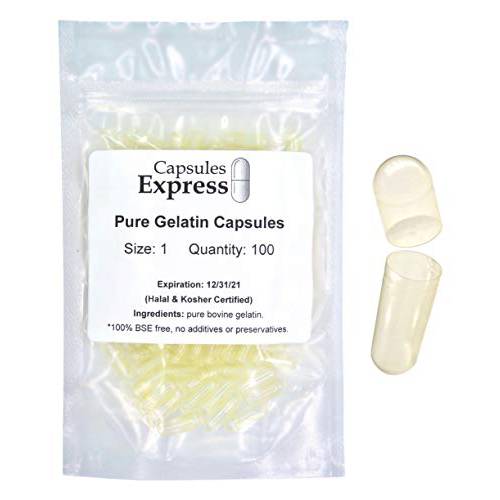 XPRS Nutra Size 1 Empty Capsules - 100 Count Clear Empty Gelatin Capsules - Capsules Express Empty Pill Capsules - DIY Capsule Filling - Fillable Pure Bovine Pill Capsules Empty Gel Caps Pills