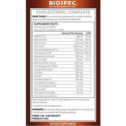 Cholesterol Complete: Cholesterol, Triglycerides and Homocysteine Control: When Diet and Exercise Are Not Enough to Control High Cholesterol: Reduce Your Risk with Biospec’s Cholesterol Complete 240 tablets