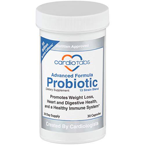 CardioTabs Advanced Probiotic w/ 50 Billion CFU Per Serving, 13 Strain Blend, Shelf Stable, Cardiologist Created Dietitian Approved, Men’s and Women’s Probiotic Supplement To Stay Fit, 30 Capsules