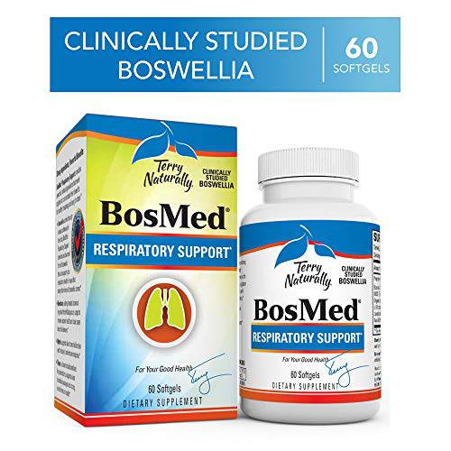Terry Naturally BosMed Respiratory Support - 375 mg Boswellia Complex, 60 Softgels - Lung, Bronchial & Sinus Function Support Supplement - Non-GMO, Gluten-Free - 60 Servings