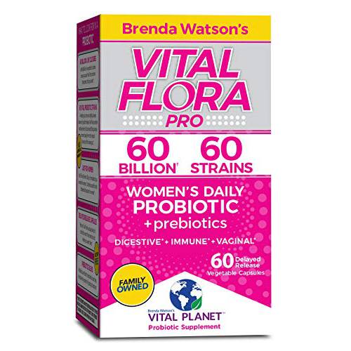 Vital Planet - Vital Flora Women’s Daily Probiotic Supplement with 60 Billion Cultures and 60 Strains, High Potency and Strain Diversity Probiotics for Women with Organic Prebiotics, 60 Capsules