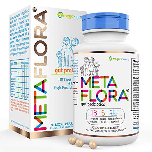 METAFLORA Probiotics Supplement—30 Pearl Tablets—Digestive Supplement Formula— Time Released—Patented Delivery Technology—Easy to Swallow