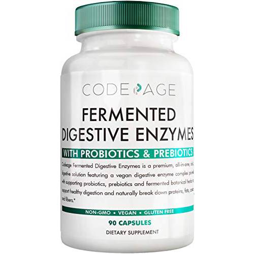 Codeage Digestive Enzymes Supplement, 3-Month Supply, Gut Health Probiotics, Prebiotics, Fermented Multi Enzymes, Plant-Based Superfood, One Capsule a Day, Vegan, Non-GMO, 90 Capsules