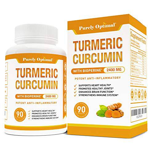 Premium Turmeric Curcumin w/ Bioperine 2400MG - Highest Strength & Potency 95% Curcuminoids - Pain Relief & Joint Support, Anti-Inflammatory - Black Pepper for Max Absorption, 90 Turmeric Capsules