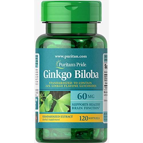 Puritans Pride Ginkgo Biloba Standardized Extract Nootropic 60 Mg Softgels, 120 Count