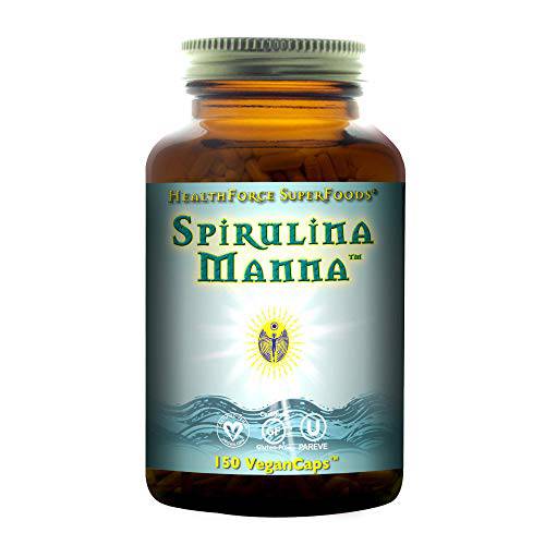 HealthForce SuperFoods Spirulina Manna - 450 VeganCaps - Certified Spirulina, Superfood - Plant-Based Protein, Rich Source of Vitamin A - Non-GMO, Gluten Free - 90 Servings