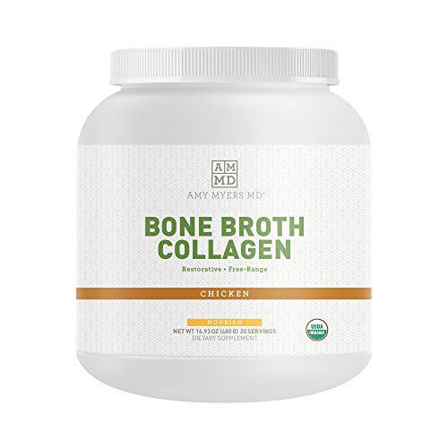 Dr Amy Myers Bone Broth Collagen Powder - Type II Collagen Protein Powder from Organic Chicken Bone Broth - Supports Hair, Skin, Nails, Bones & Joints Health - Keto Friendly, 20 Servings (Chicken)