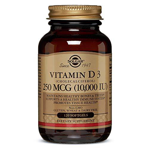 Solgar Vitamin D3 (Cholecalciferol) 250 MCG (10,000 IU), 120 Softgels - Helps Maintain Healthy Bones & Teeth - Immune System Support - Non GMO, Gluten Free, Dairy Free - 120 Servings