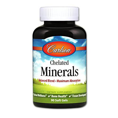 Carlson - Chelated Minerals, Balanced Blend - Maximum Absorption, Optimal Wellness, Bone Health & Tissue Development, 180 soft gels