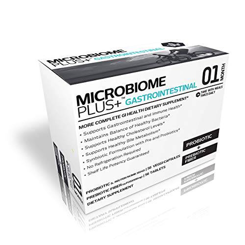 Microbiome Plus Gastrointestinal Probiotics L Reuteri NCIMB 30242 and Prebiotics scFOS, GI Digestive Supplements, Allergy Safe, Gluten-Free Probiotic Supplement for Men and Women (1 Month Supply)