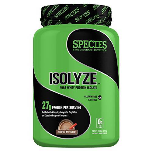 Species Nutrition Isolyze Whey Protein Powder, 100% Whey Isolate Protein, Whey Protein for Muscle Building, 27.5g Protein Per Scoop, No Sugar & Low Fat Protein (Chocolate Milk, 22 Servings)