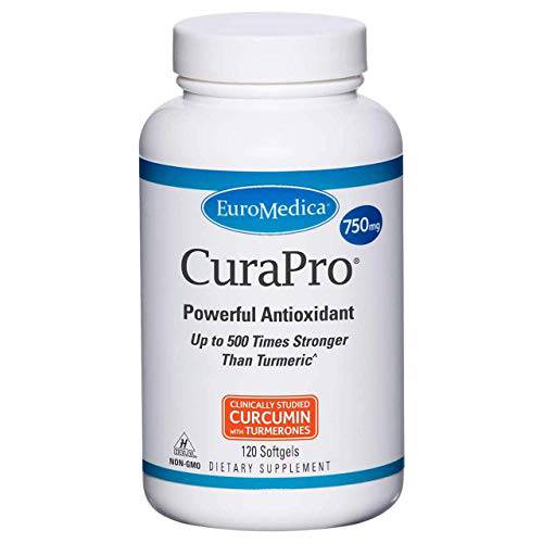 EuroMedica CuraPro - 750mg, 120 Softgels - High Potency Turmeric Curcumin Supplement - Clinically-Studied Liver, Brain, Heart & Immune Support - 120 Servings