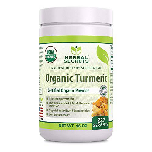 Herbal Secrets USDA Certified Organic Turmeric Powder 16 oz (Non-GMO) Gluten-Free - Antioxidant & Anti-Inflammatory Properties* Supports Healthy Heart and Brain Functions*
