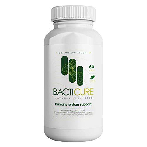Bacticure | Non-Centrifuged Probiotics | Cultured in Immune-Boosting Fruits, Vegetables & Herbs | Natural Probiotics | Total per Bottle 60 Capsules | Immune System Support | Patented Pro Formula. (1)