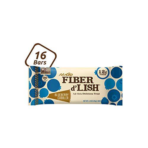 NuGo Fiber d’Lish Blueberry Cobbler, 12g High Fiber, Vegan, 150 Calories, 16 Count