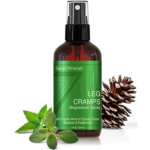 Magnesium Oil Spray for Leg Cramps - Powerful USA Made Magnesium Oil Blend with Organic Essential Oils (Cypress, Sweet Marjoram and Peppermint) - Free Ebook Included (4 fl oz)