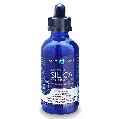 SiPower Silica Vegan Collagen + Fulvic Acid 4oz Glass Bottle, Immune System, Maximum Absorption – Concentrated Formula, Bones, Joints, Skin, Hair, Nails, Cardiovascular and Digestive System. 40 Days