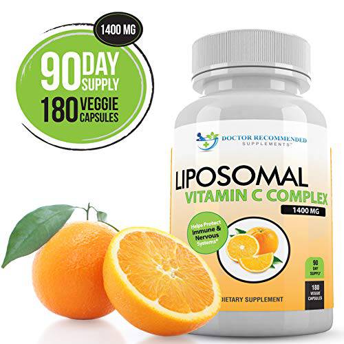 Liposomal Vitamin C 1600mg Per Serving - 180 Veggie Capsules High Absorption Ascorbic Acid, Lypo-Spheric Vitamin C Complex Immune Support Supplement with Powerful Antioxidants and Collagen Booster