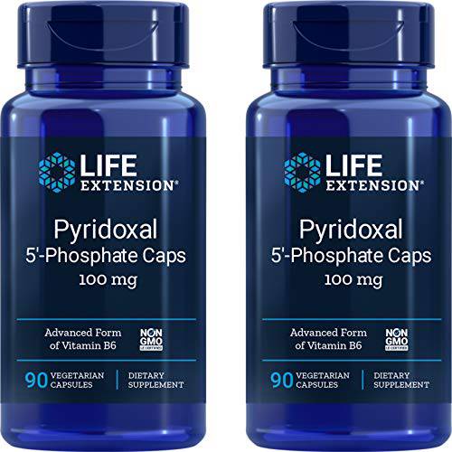 Life Extension Pyridoxal-5’-Phosphate Caps P5P 100 mg, 90 Veg Capsules (Pack of 2) - Advanced Vitamin B6 Supplement
