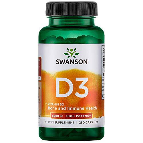 Swanson Vitamin D-3 1000 IU Bone Health Immune Support Healthy Muscle Function D3 Supplement (cholecalciferol) 25 mcg 250 Capsules (Caps)