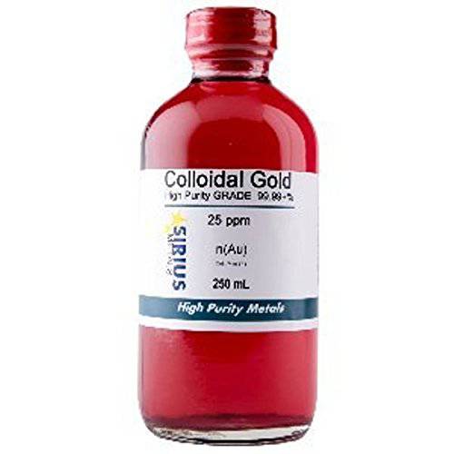True Colloidal Gold – 25 ppm - 99.99+% Purity - 250 mL (8.45 Fl Oz) in Clear Glass Bottle - Made in USA