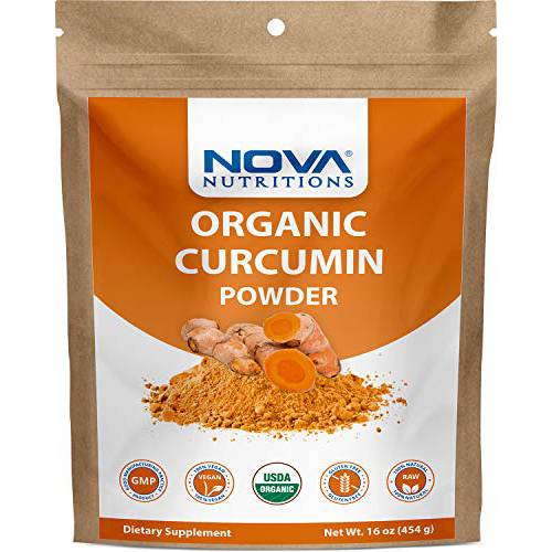 Nova Nutritions Certified Organic Turmeric Curcumin Root Powder 16 OZ (454 gm) - Curcuma Longa (Root) (16 OZ (Pack of 1))