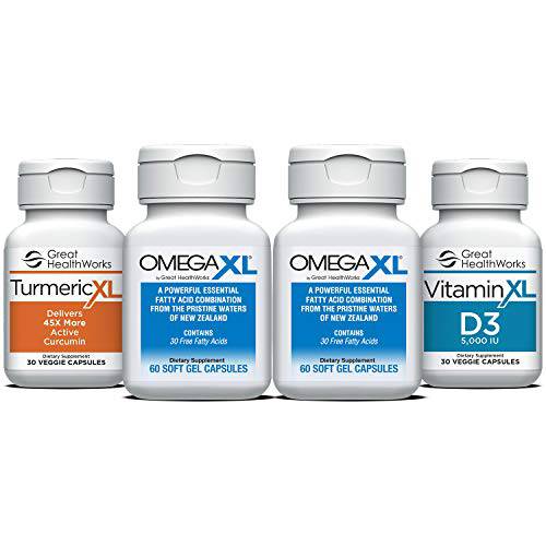 OmegaXL 4 Pack Immune Supporting Bundle - (2) 60 Count + TurmericXL + VitaminXL D3 - to Support Optimal Immune Health…