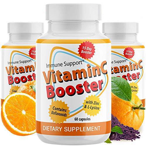 (3-Pack) Anumed Vitamin C-2000mg + Zinc + L-Lysine + Bioflavonoids | Maximum Immune System Booster (180 Capsules) Daily Essential Nutrients |High Antioxidants | Gluten-Free| Non-GMO | Vegan-Friendly