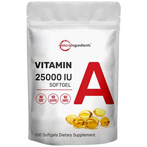 Maximum Strength Vitamin A 25000 IU, 500 Softgels (18 Months Supply) with Virgin Sunflower Seed Oil for Better Absorption, Supports Healthy Vision, Growth & Reproduction, Non-GMO & Easy to Swallow