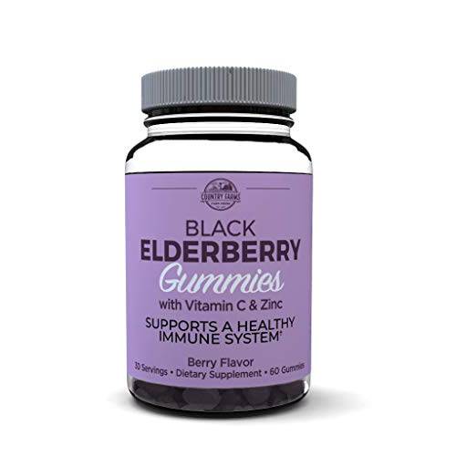 Country Farms Elderberry Gummies with Vitamin C and Zinc, Supports Healthy Immune System, Rich in Antioxidants, Triple Action Immune Blend, Berry Flavor, 60 Gummies, 30 Servings