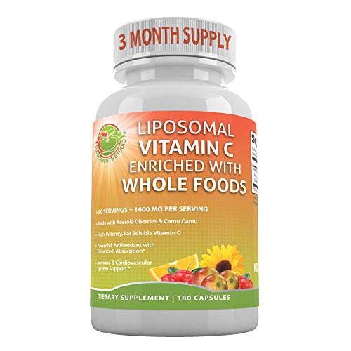 Liposomal Vitamin C Powder Capsules - 1500mg - Organic Acerola Cherries High Potency Vitamin C Liposomal - Immune Support Supplement with Enhanced Absorption & Bioavailability - 90 Servings