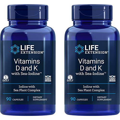 Life Extension Vitamins D and K with Sea-Iodine, 90 Caps (Pack of 2)