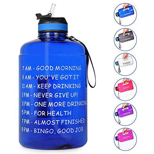 Opard Gallon Water Bottle with Time Marker Straw and Handle 128oz 1 Gallon Water Jug BPA Free Motivational Big Large Sports Water Bottle for Gym Fitness