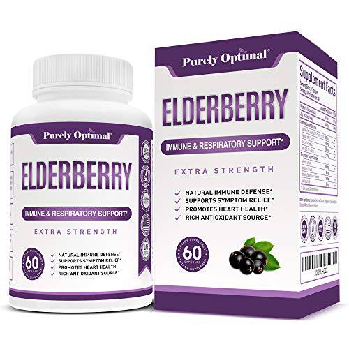 Premium Black Elderberry Capsules - Sambucus Elderberry Pills for Adults, Sambucus Nigra Extract w/ Vitamin C - Respiratory & Immune Support Supplement - Non-GMO, Gluten Free, 60 Veggie Capsules