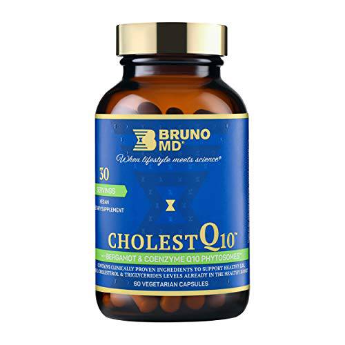Bruno MD CholestQ10, Dietary Supplement, Supports HDL Cholesterol & Triglyceride Levels, Curcumin Supplement, 100% Vegan, Clinically Proven Ingredients, Natural Cynara Cardunculus, 60 Veggie Capsules