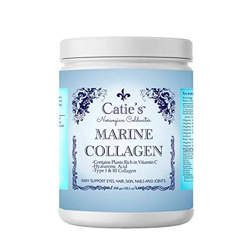 Catie’s Marine Collagen- Premium Wild Caught Collagen (Type 1 & 3) from Cold Water Nordic Cod w/Plant Based Vitamin C, Hyaluronic Acid + Herbs Non GMO. 30 Day Supply.