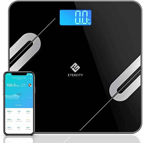 Etekcity Smart Digital Bathroom Scale, Scales for Body Weight and Fat, Wellness Bluetooth Health Monitor with SmartApps, Large LED Display, 12 Data, 11.8 x 11.8 Inches, Black