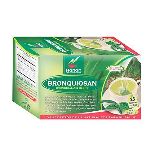 Bronquiosan Bronquial Aid Blend Natural Herbal Tea (25 Tea Bags ) Eucalyptus , Lungwort , Cat’s Claw , Chuchuhuasi