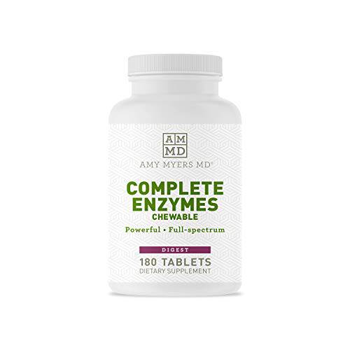 Dr Amy Myers Digestive Enzymes Chewable – Complete Enzymes Support Leaky Gut, Acid Reflux, Gas, Bloating, Gluten Exposure – Amylase, Lipase, Lactase, Alkaline, Protease, Sucrase + More – 180 Tablets