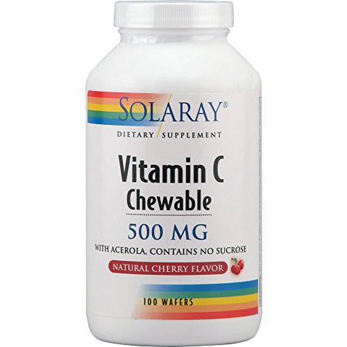 Solaray Vitamin C 500 mg Chewable | Natural Cherry Flavor | Healthy Immune Function & Collagen Synthesis Support | 100ct