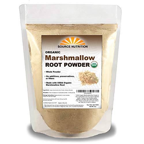 Pure USDA Organic Marshmallow Root Powder, 4 oz, Pure Whole Powder, No Additives or Fillers, Supports Digestive Health - Althaea Officinalis