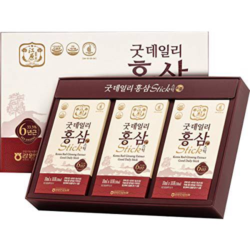 [Gangwoninsam] Korean Red Ginseng Extract Good Daily Stick 30 Count – Contains 6 Year Korean Red Ginseng Extract, Korean Food, Individually Packaged, 0.35 fl. oz (10ml), 3 X 10-Count Box
