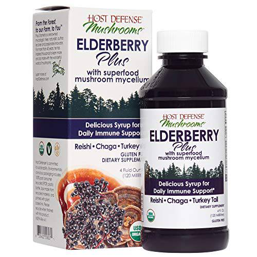 Host Defense, Elderberry Plus Syrup, Superfood Immune Support, Mushroom Supplement, 4 fl oz