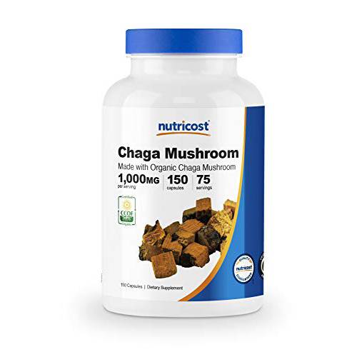 Nutricost Organic Chaga Mushroom Capsules 1000mg, 75 Servings - CCOF Certified Made with Organic Chaga Mushroom, Vegetarian, Gluten Free, 500mg Per Capsule, 150 Capsules