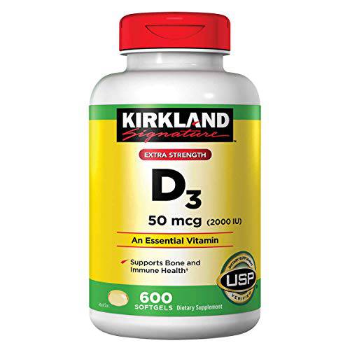 Kirkland Signature NCVBHDGH Maximum Strength Vitamin D3 2000 I.U. 600 Softgels, Bottle Personal Healthcare/Health Care 4 Pack