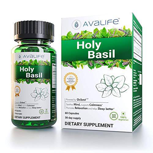 AVALIFE Holy Basil Herbal Supplement (60 Capsules) for Stress Relief, Immune Support, and Rest | Gluten Free, Vegetarian, Non-GMO - 30-Day Supply