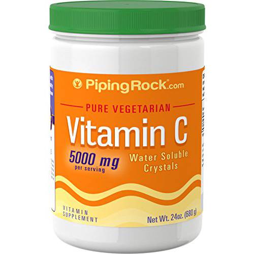 Vitamin C Powder 24oz | 5000mg | Water Soluble Crystals | Vegetarian Supplement | Non-GMO, Gluten Free | by Piping Rock