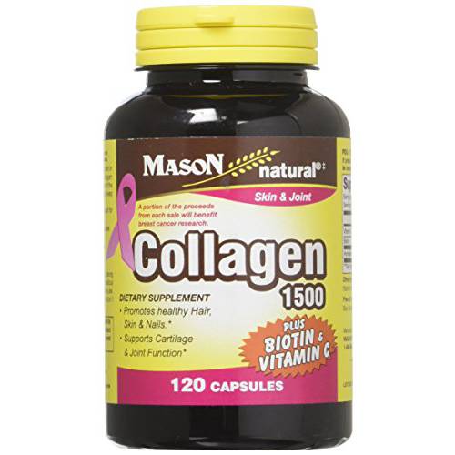 Mason Natural Collagen 1500 mg with Vitamin C and Calcium - Healthier Hair, Nails & Skin, Improved Cartilage and Joint Function, 120 Capsules